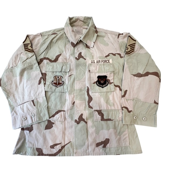 VTG USAF Air Force Desert Camo Combat Coat Jacket Military Patches Stripes Large - Picture 1 of 16